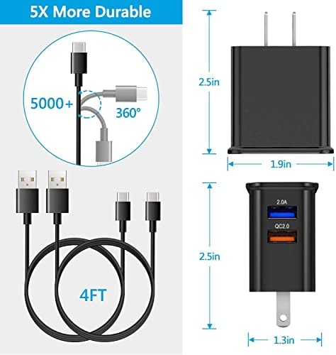 Бързо Зареждане от USB-Адаптер за Стена Зарядно устройство 25 W с Две Пристанища с 2 пакет 4 фута кабел USB Type C за