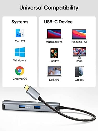 Многопортовый адаптер 5-в-1 C USB Хъб, Кабелен Концентратор C USB Хъб 4K 60Hz в комплект с USB адаптер C 5-в-1