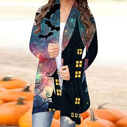 Жена Ежедневния Моден Жилетка, Блуза, Дамско Палто с 3D Принтом на Хелоуин, Отворени Отпред, Потници, Жилетки с Дълъг