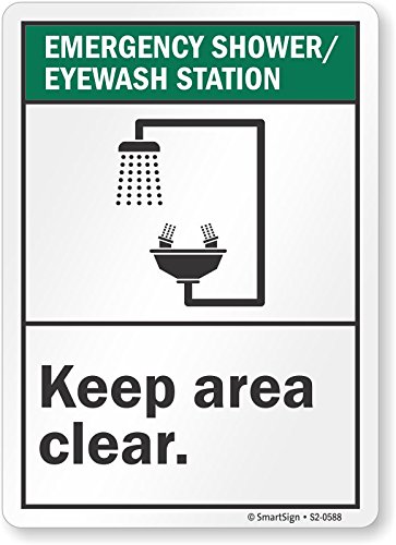 Знак SmartSign Авариен душ / станция за измиване на очите - Почистете зоната | Алуминий 7 x 10 см
