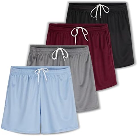Real Essentials 4 опаковки: Дамски мрежести къси панталони за активни спортни изяви с джобове (на разположение в големи