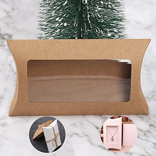 Кутия за опаковане на мини-възглавници от Крафт-хартия 40шт с Прозрачен прозорец, Кутия за Подарък опаковки за Сладкиши, Бонбони,