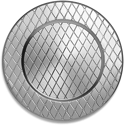 Сребърни зарядни чинии с бриллиантовым дизайн, Елегантни зарядни устройства 13 инча, комплект от 6 броя, ръчна изработка покритие (покритие може да се различава) Сре?