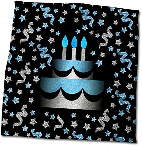 Празнична торта 3dRose със сини и сребърни изкуствени пайети, украсени с конфети, на черни кърпи (twl-283489-3)