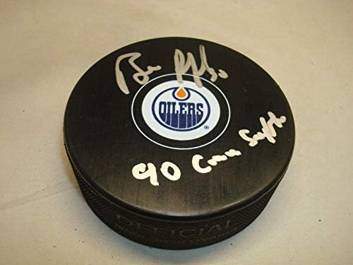 Бил Рэнфорд подписа хокей шайба Едмънтън Ойлърс С автограф Conna Смайта 1А - за Миене на НХЛ с автограф