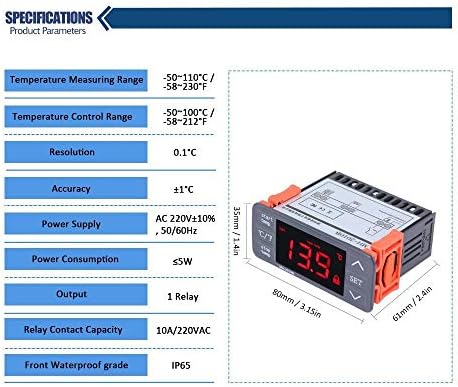 Цифров регулатор за температура ZUQIEE Delay - Ac220V Цифрова led температурен Регулатор Сензорни бутони ° C / ° F Термостат за отопление и охлаждане 10A 1 Реле с датчик Нпм