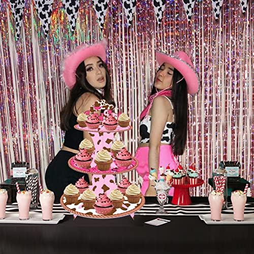 Поставка за кексчета за парти в стил Пастушки за момичета, ярко-Розова 3 Нива Поставка за торта, Аксесоари в стил