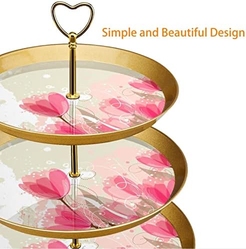 3-Нива Поставка за Торта, Кула за Показване Десерти във формата на Фантазийного Розово Лале, Пластмасова Кръгла Титуляр за