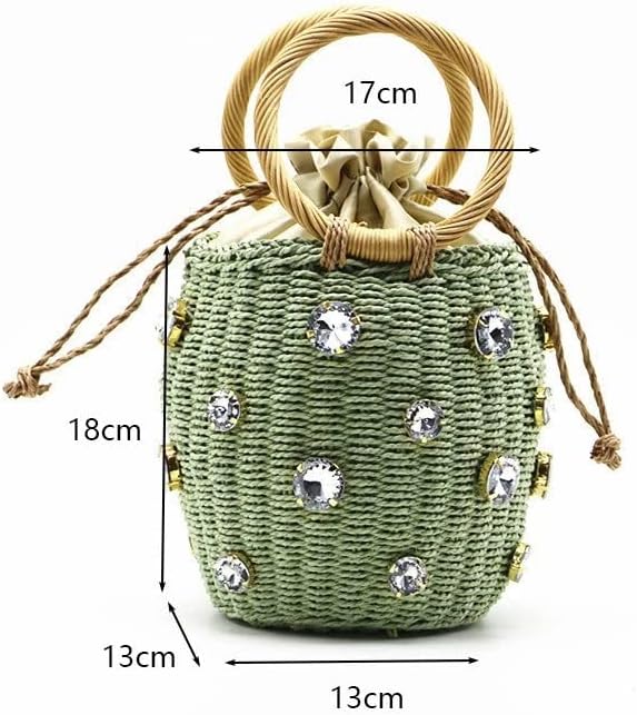 SFMZCM Кръгла чанта от ратан ръчно изработени с перли, Богемное Кофа, Вязаная Плажна чанта през рамо с мъниста, Празнична чанта-тоут (Цвят: черен размер: 1)