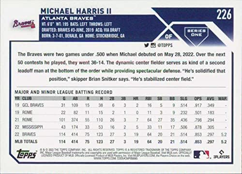 2023 Topps #226 Майкъл Харис II NM-Бейзболна картичка начинаещ MT RC Атланта Брейвз MLB