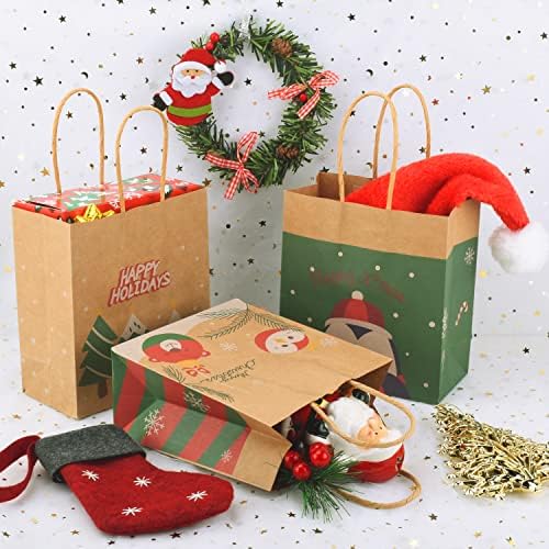 JOYIN 32 бр. Коледни Подаръци крафт-пакети с 8 Рисунки, Коледни Щампи, Хартиени Пакети за коледните празници,