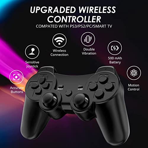 Контролер CHENGDAO за PS3 Безжичен контролер за Sony Гейм контролер от 2 комплекти, съвместим с Playstation 3, с високоефективна