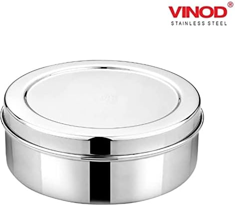 Контейнер Vinod от неръждаема стомана за Пури, паранты и Папад среден (Капацитет - 1400 мл, диаметър - 18,5 см,