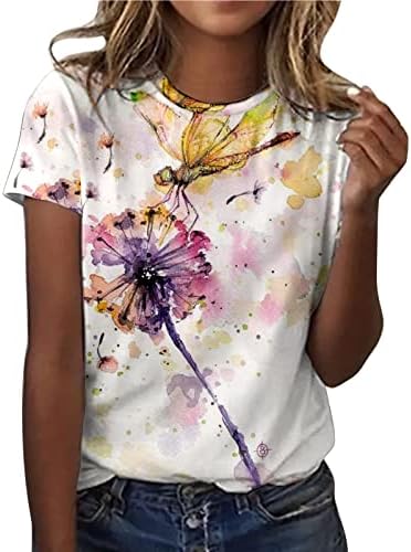 uikmnh Дамски Лятна Тениска Свободно, Намаляване, Блуза, с Къс ръкав, Цветна Туника, Риза