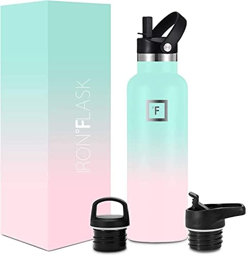 Спортна бутилка за вода ЖЕЛЯЗО ° FLASK - 24 грама, 3 капака (Слама) - Запечатани, Здрава неръждаема стомана с двойни