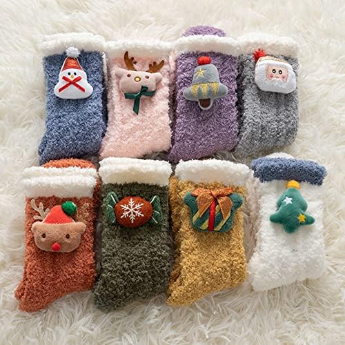 iYBUIA/ Сладки Коледни Дебели Чорапи, Дамски Пухкави Чорапи, Топли и Уютни Чорапи-Чехли, Удобни Чорапи за сън от Микрофибър