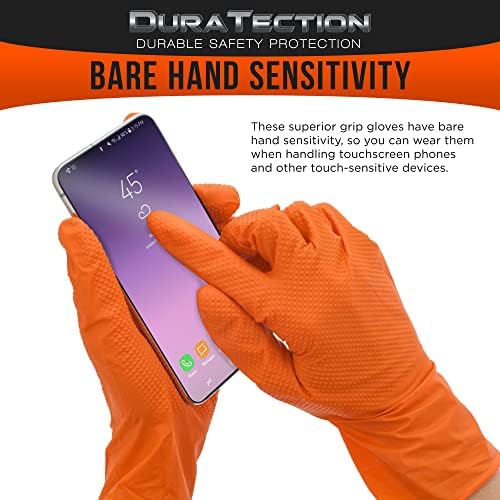 Ръкавици за еднократна употреба от нитрил с твърда консистенция Dura-Gold Duratection 8 Mil Оранжев цвят с диамант текстура, без латекс и прах