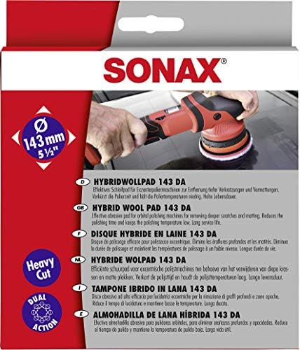 Sonax Хибриден Вълнена черга 143 мм / 5.5 инча (493800), Прорезна мат двойно действие (DA), подходящ за 5-инчов основата на влакна изкуствена вълна, Публикувани на режещата черв?