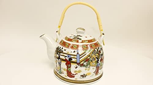 女女图 Античен Керамичен чайник с ръчно рисувани с 4 чаши за зелен и черен чай ~ Бутилка за чайника с шарките на