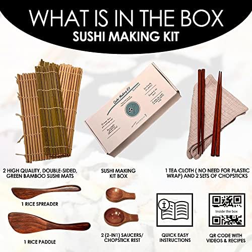 Пълен Луксозен екологично чист набор за приготвяне на суши от висококачествена дървесина Нанму и една чаена салфетки - Удобен