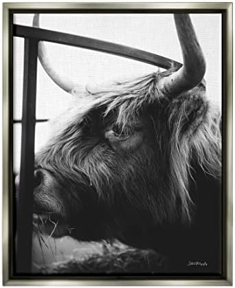 Портрет на Хранене на едър рогат добитък Stupell Industries Longhorn В Плаващи в Рамка На Стената, Дизайн Дакота