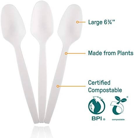 Сертифицирани eqoware Компостируемые лъжици от растения | 100 опаковки | 6,8 Големи, Силни и топлоустойчиви | Удобен Държач за съхранение на порции | Дизайнерски Екологичн