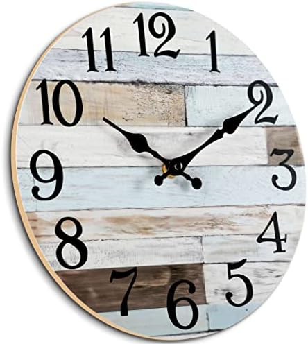 Стенен часовник KECYET - 10-Инчови Безшумни, Не Тикающие Дървени Стенни Часовници на батерии - Глоба в селски стил Кънтри