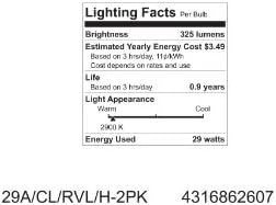 Крушка на GE Lighting 62607 Reveal Clear капацитет 29 W (смяна на 40 Вата) 325 Лумена A19 със средна цокъл, 2 бр. в опаковка