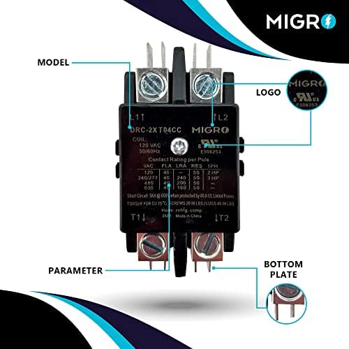 Migro 2 щифта на контактор осветление капацитет от 40 Ампера, 2-полюсные модели (2-полюсное напрежение на бобината 120 vac)