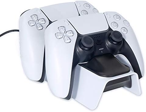 Подобрени Зарядно устройство за контролер PS5, бързо Зареждане зарядно устройство Dualsense за две контролери Playstation 5 с led индикатор, бял...
