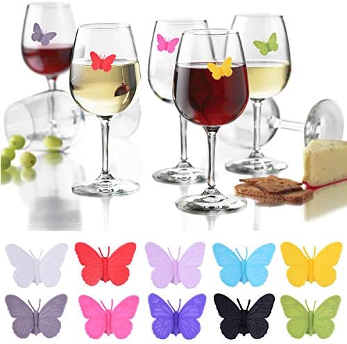 Комплект ключодържатели за вино, чаши за вино от 10 Силиконови маркери за вино, чаши за напитки и вино Ключодържатели с вендузата