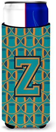 Carolin's Treasures CJ1063-ZMUK Letter Z Football цвят на морска вълна, Оранжево и синьо Ultra Шушу за тънки кутии, Ръкав за