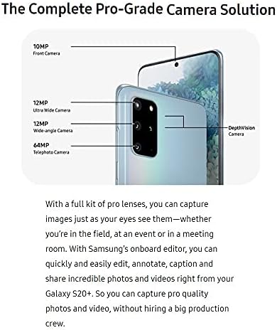 Samsung Galaxy S20 + Plus (128 GB, 12 GB) 6,7 120 Hz AMOLED, Snapdragon 865 Canada 5G Global 4G LTE (GSM + CDMA) Отключена (AT & T, Verizon, T-Mobile, Метро) Международна модел SM-G986W (облачно-син)