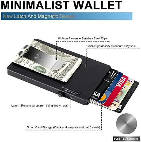 Мъжки Магнитен Минималистичен портфейл T-MFY, Плъзгаща се стойка за кредитни карти с щипка за пари, Алуминиеви Тънки Портфейли за телефони Magsafe с RFID заключване - Черен