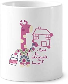 Украсете Къщата На Жирафа Розово Карикатура На Животните Четка За Зъби На Писалка Притежател Чаша Керамична Поставка