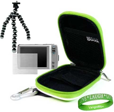 Комплект аксесоари за фотоапарати HP PB360 с докосване на екрана: Зелен защитен твърд калъф за фотоапарат HP + Статив за фотоапарат HP с гъвкави крака-захватами + Универс?
