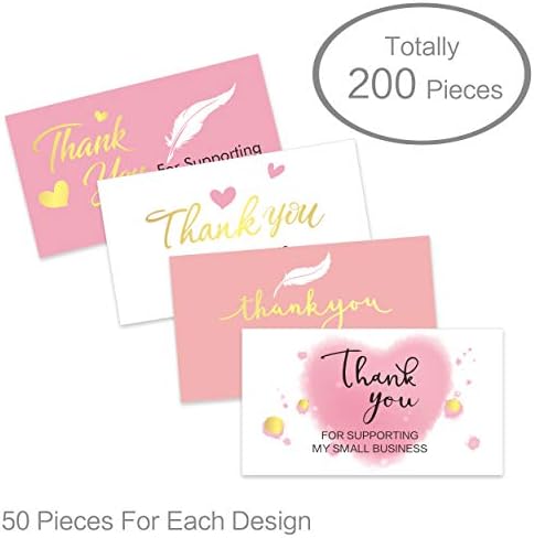 200 БР Благодаря Ви за подкрепата на Моите малки визитки в 4 елегантни розови дизайнах от златно фолио (с 3.5 X 2)