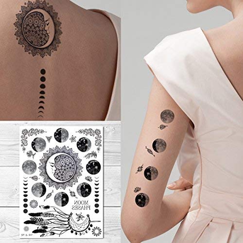 Временни татуировки за Вечеря - Татуировка фаза на Луната Фестивал на Полумесец на Луната Бохемската Медитация Небесна