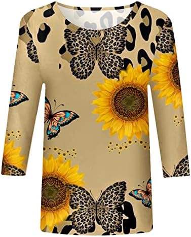 и Ризи, Дамски Пролетно-Летни Ежедневни Блузи с кръгло деколте и Ръкав Три четвърти Памучни Тениски с Дълъг Ръкав за
