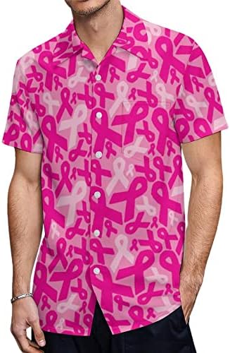 Розови Ленти От Рак, Мъжки Хавайска Риза С Къс ръкав и Джоб, Оборудвана Топ Копчета, Забавен