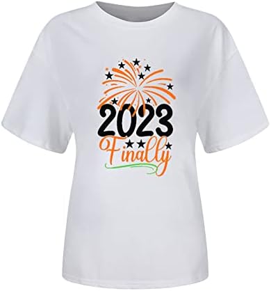 Честита Нова Година 2023, Ризи за Жени, Ризи с Къс Ръкав, Ежедневни Базова Тениска с Кръгло Деколте За Момичета, Хубава