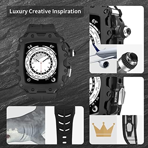 Комплект модификация KANUZ за Apple Watch Series 8 45 мм и Метален bezel + каишка от каучук за iWatch Series 6 SE 5