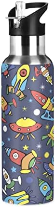 Бутилка за вода Glaphy Cartoon Spaceship Рокетс 20 мл, Бутилка за Вода със Сламен Капак, Изолирано от Неръждаема Стомана, за спорт, Ходене, Тичане