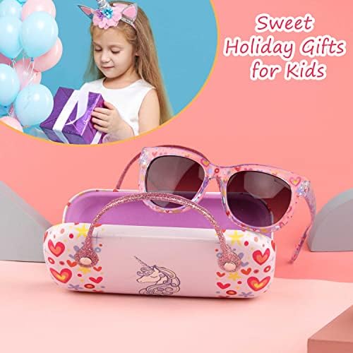 Детски Слънчеви очила KENBO за момичета със Защита от ултравиолетови лъчи, на Слънчеви Очила за Деца с Дръжка във формата на Еднорог, Калъф за очила