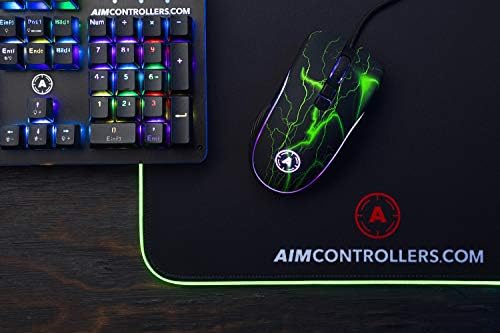 Игрова компютърна мишка AimControllers Жичен, 200-10000 dpi с led RGB, 7 Програмируеми бутони - Ергономична мишка с оптичен сензор за Windows 10, USB - Storm Green