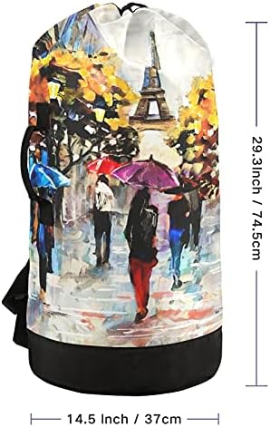 Чанта за пране с Айфеловата Кула в Париж Улица, Тежка Раница за пране на дрехи с плечевыми ремъци и дръжки,