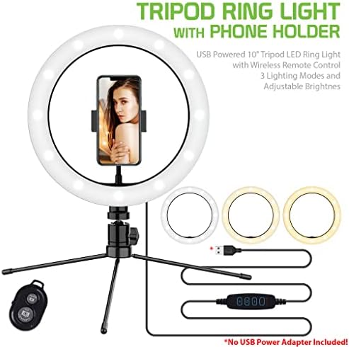 Светъл пръстен за селфи Трицветна светлина, който е съвместим с вашите Lava Iris 502 10 инча, с дистанционно управление за директно излъчване/грим/ YouTube / TikTok / Видео /на сни?
