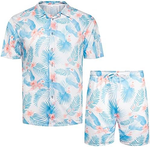 Мъжки Спортен костюм DUOFIER с флорални Принтом, Хавайска Риза и къси Панталони, Комплекти Плажни дрехи от 2 теми, B03-2XL