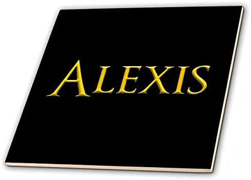 3dRose Alexis често срещано мъжко име в Америка. Подарък плочки жълт цвят на черен (ct_349717_1)