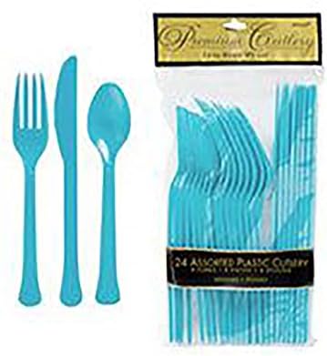 комплект пластмасови прибори за хранене amscan Карибски Blue Асорти, 12 бр | Прибори за Партита
